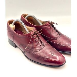 Johnston and Murphy‎ Mens Burgundy Leather Wingtip Oxford Dress Shoes Size 9 D/B